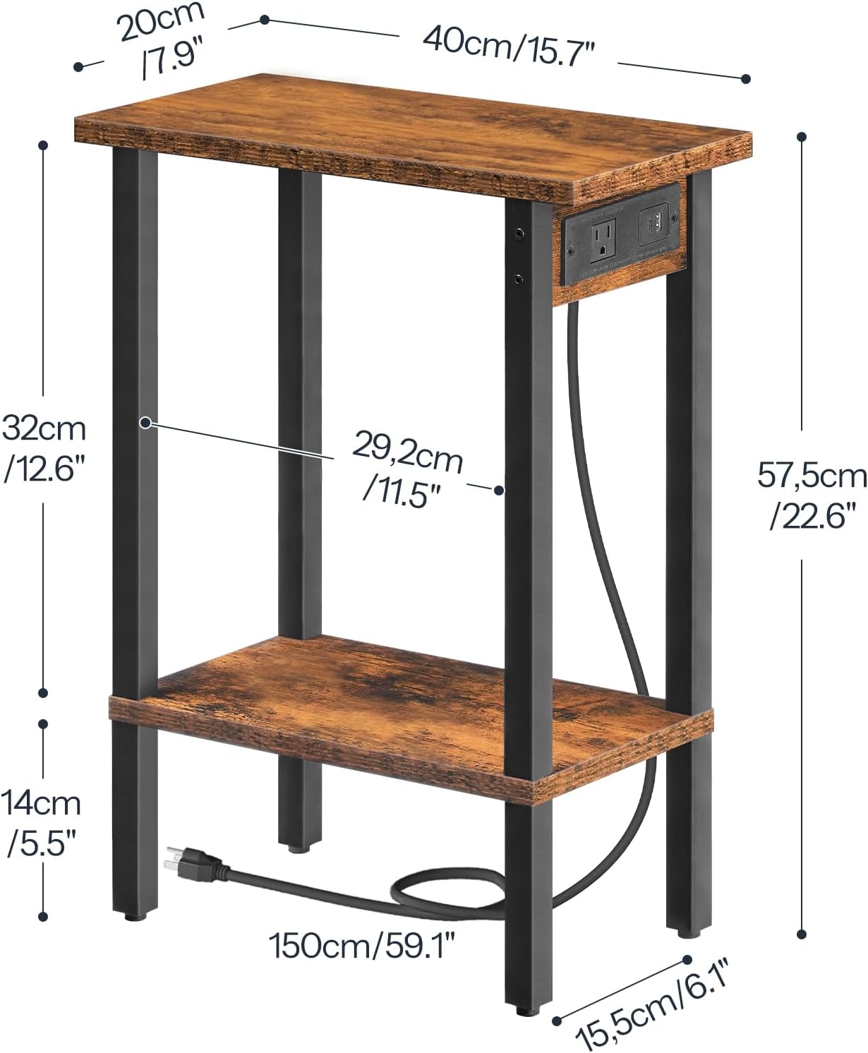 Diagram showing the dimensions of the HOOBRO Narrow Side Table