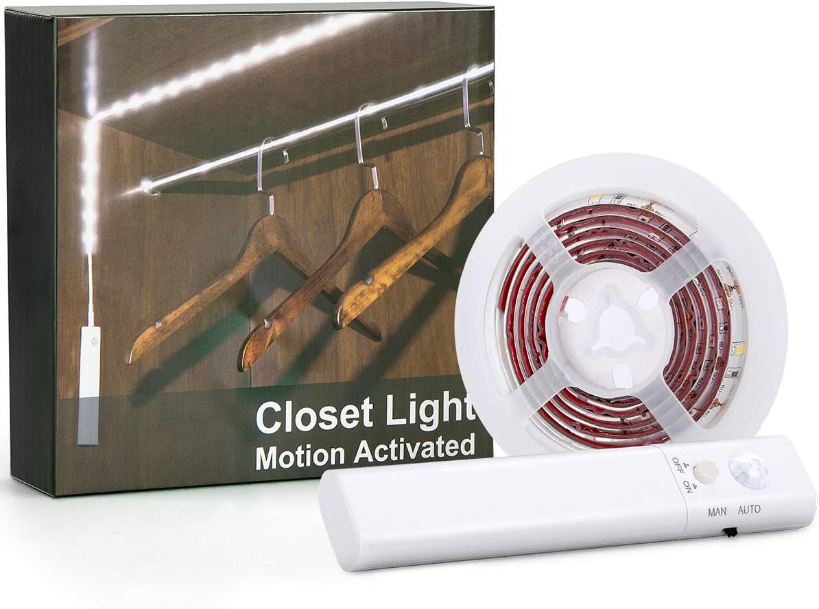 Motion Activated Closet Light, SMATIS Battery Operated Closet Light with Manual & Auto Dual Mode, for Stair, Cribe Baby Bed, Wardrobe.