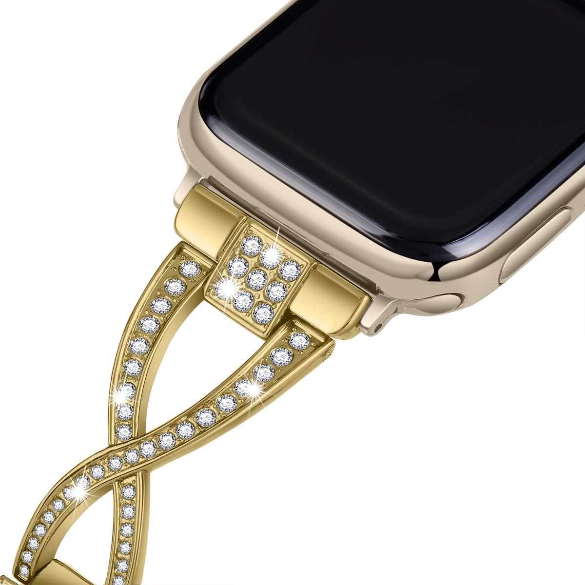 for Apple Watch Band 38mm 40mm 41mm 42mm(Series10 11) Women Series11 10 9 8 7 6 5 4 SE iwatch Bands Bling Metal Bracelet Cute Fancy Dressy Strap Gold - Image 3