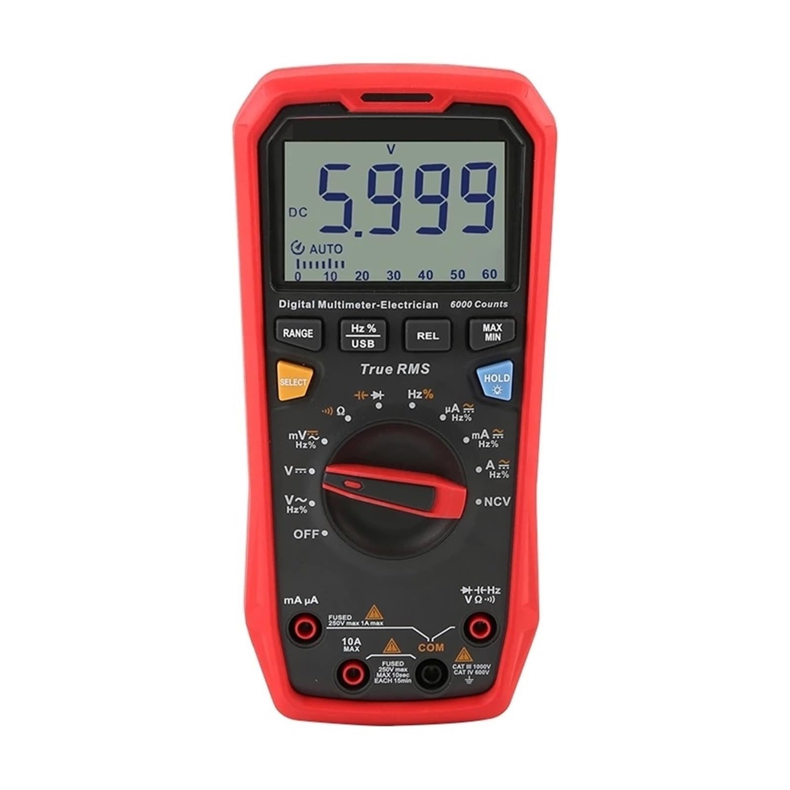 Ręczny Profesjonalny Tester Multimetru Cyfrowego True Auto Range 6000 Liczy DC AC 1000V Szybko Dokładnie Łatwy Odczyt(D07B)
