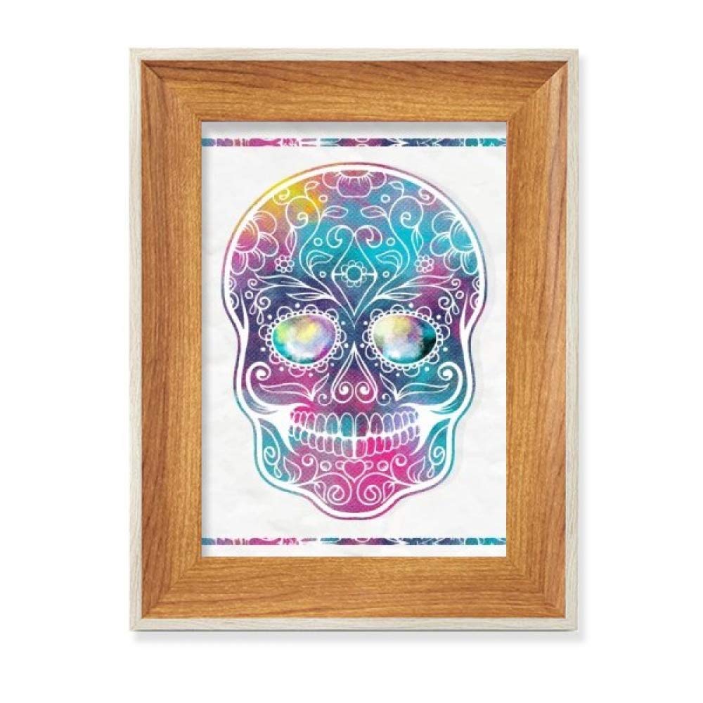 Cadre photo en bois crâne coloré idée cadeau originale pour anniversaire et fête
