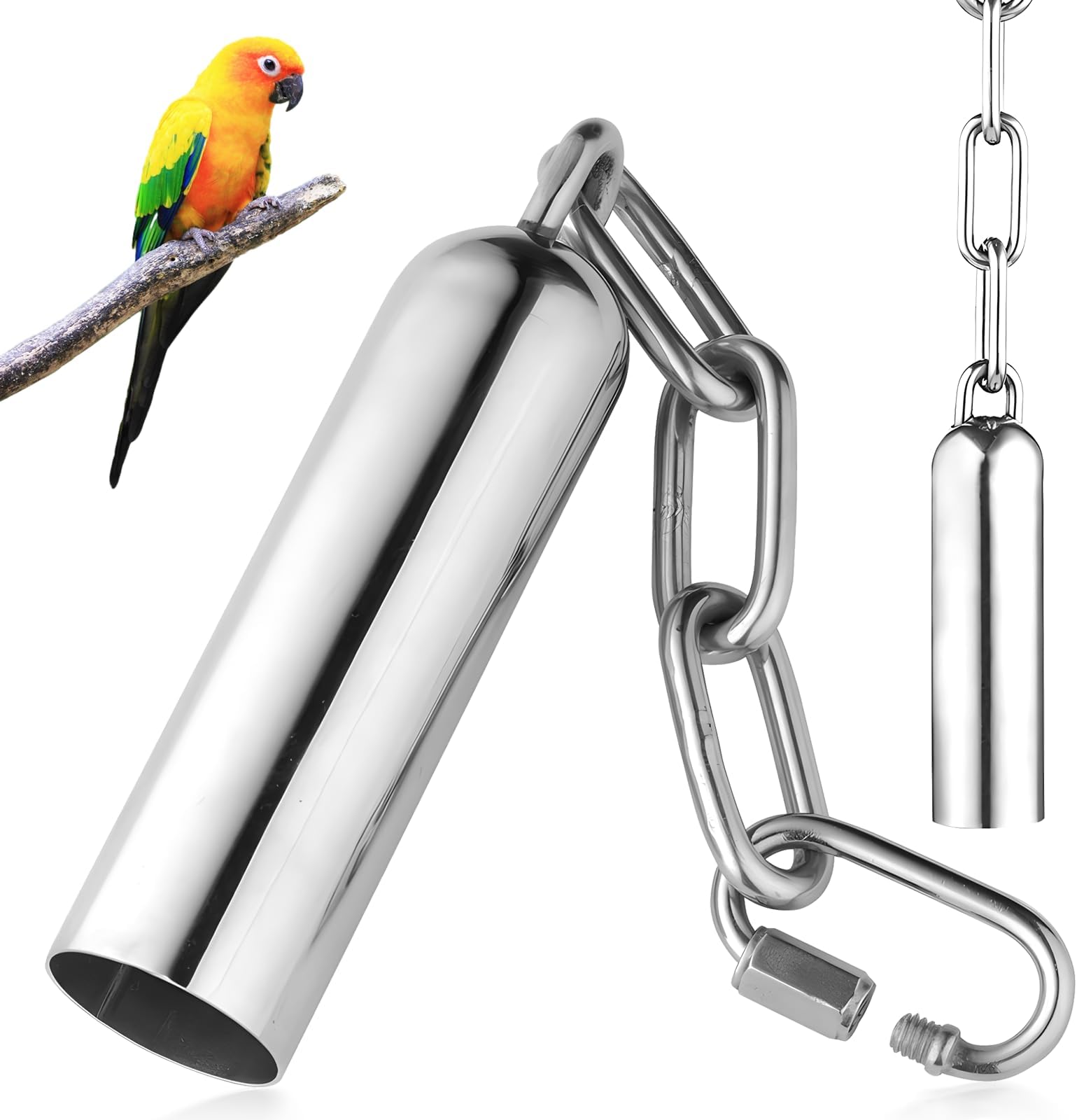 Stainless Steel Bell Toys For Parrots 2 pcs, Stainless Steel Bells Toy with Sweet Sound for Bird Parrot Macaw African Greys Cockatoo Parakeet Cockatiels