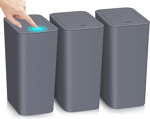 Miniatura 1 de Paquete de 3 cubos de basura pequeños para baño con tapa, papelera delgada de 10 litros2.6 galones con tapa desplegable para dormitorio, oficina,