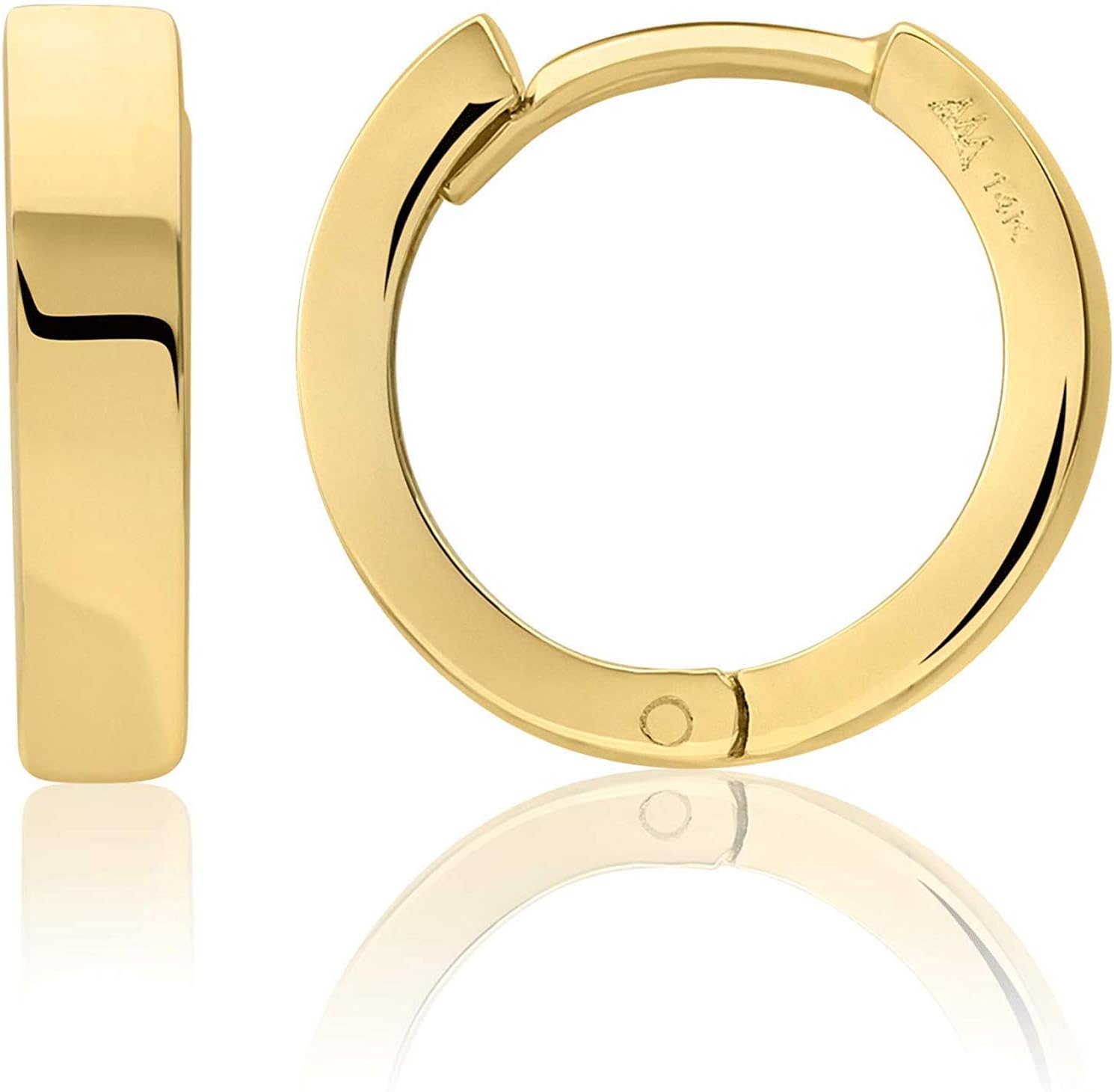 14kt Gold Huggie Hoop Earrings Minimalist Small Simple Thin huggies For Women and Men Polished Flat Hinged Hoop
