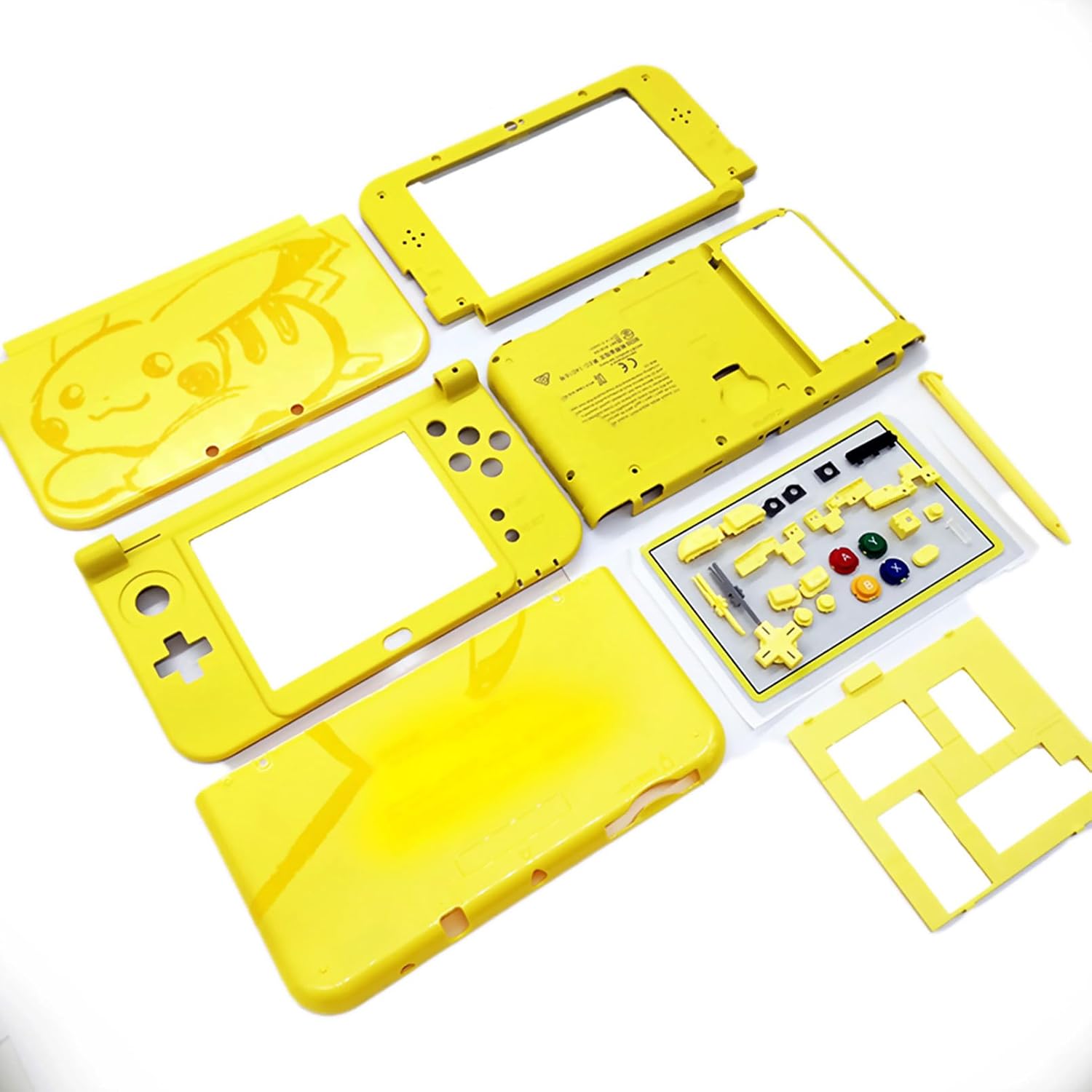 Complete for New3DSXL Housing Case Shells Pika Yellow Replacement, for New 3DS XL/LL 3DSXL 3DSLL Console, Outer Enclosure 5 Cover Plates + Buttons, Screws, Screen Protector, Stylus, Pads