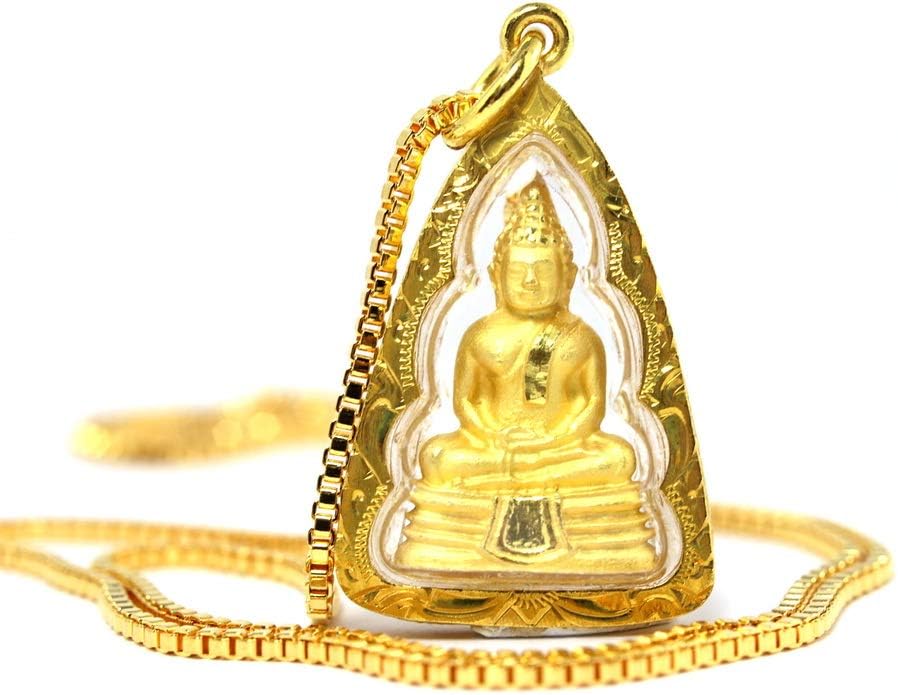 Bangkok Bazaar Detailed Famous Thai Sothon Buddha Amulet Pendant 18k Gold Plated with 18" Chain