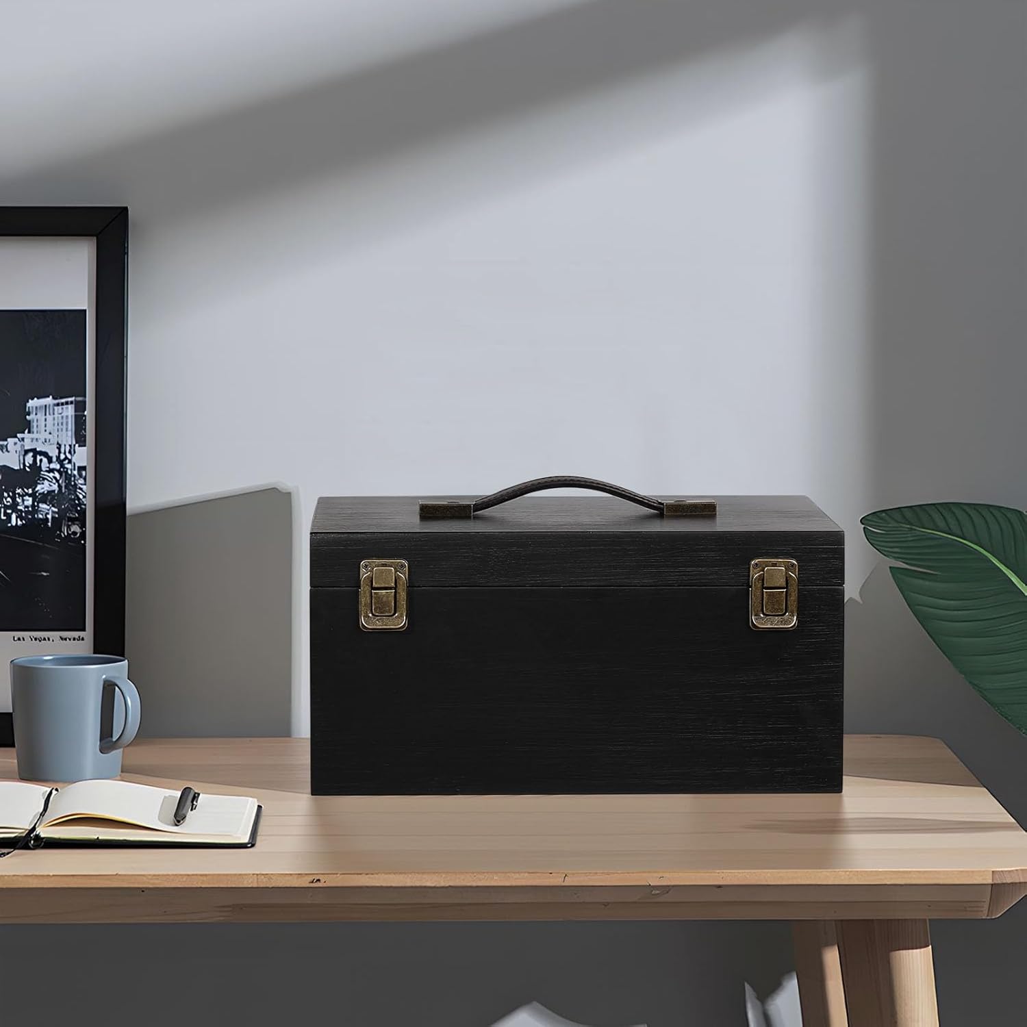 Wooden Storage Box, Large Wood Gift Box with Hinged Lid Vintage Decorative Boxes for Jewelry Keepsake Gift Treasure, Memory Box - 11.8 * 7.9 * 5.9 inches, Black