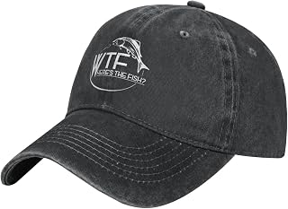 LUJON-WTF-Where's-The-Fish-Trucker-Hat, Vintage Washed Cotton Baseball Cap Black Dad Hat for Men Women, Black, One Size
