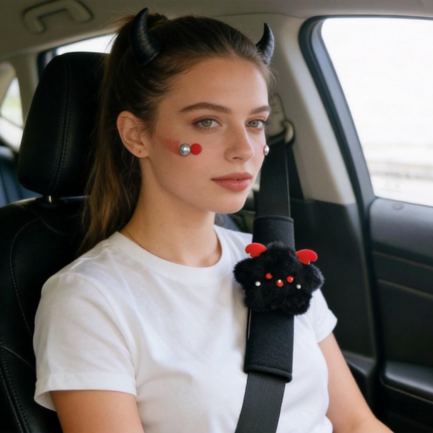 2 PCS Seat Belt Cover Pad, Cute Kawaii Star Soft Seatbelt Covers, Seatbelt Cushion for Women Kids, Seatbelt Cushion, Black Car Seat Strap Pads for Summer Spring (Black)