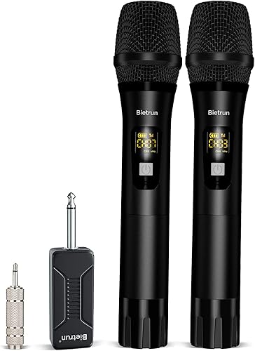 Miniatura 13 de Bietrun Micrófono Inalámbrico XLR, Conjunto de Micrófono Dinámico de Metal Portátil Dual UHF con Receptor Recargable, Adaptador XLR a 1/4