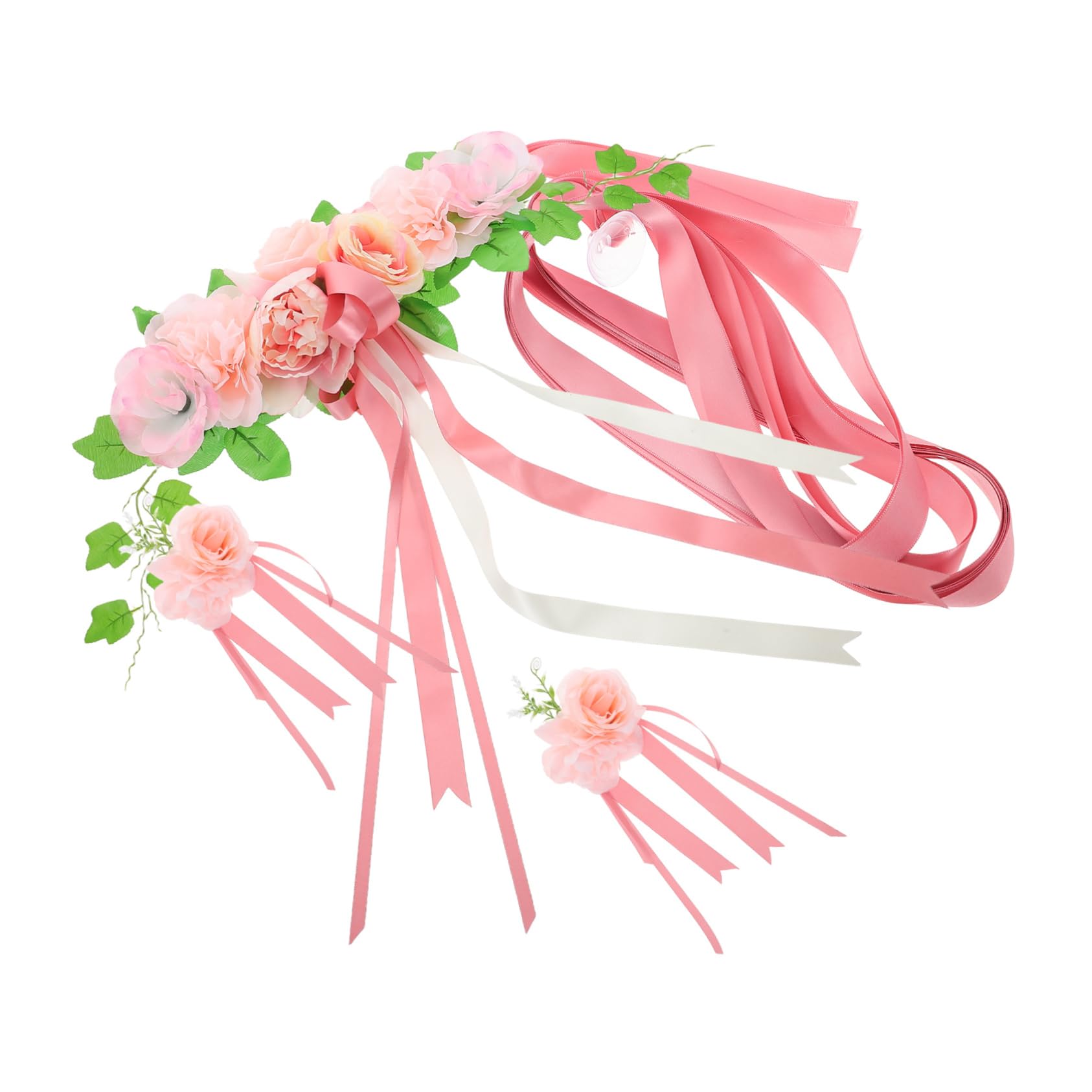 Autoschmuck für Hochzeitsauto mit Seidenblumen in Rosa | Motorhaubenband und Künstliche Hauptblume, Einfache Montage, Vielseitig für Andere Anlässe