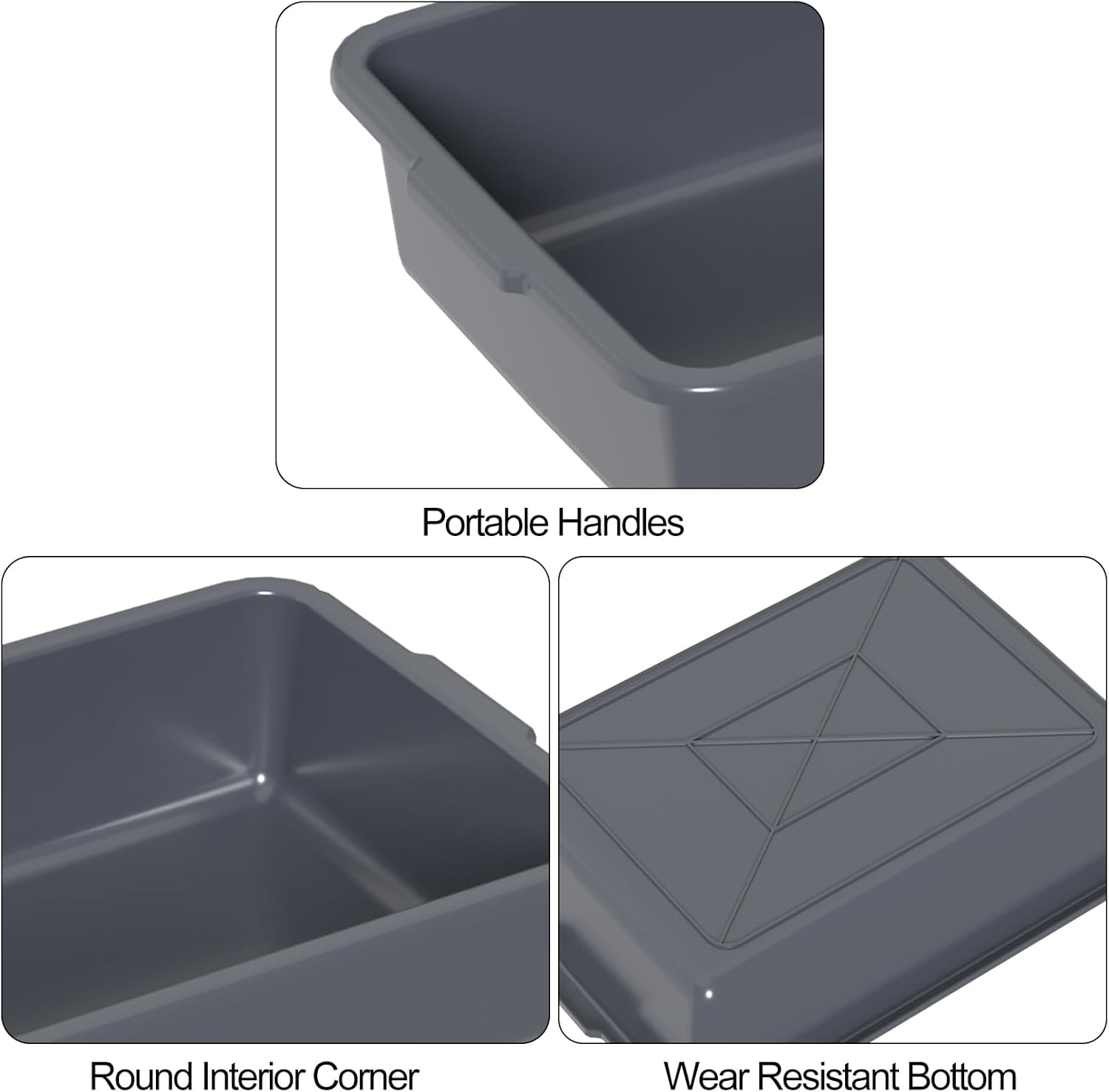 12-Pack Plstic Commercial Bus Box, 15 L Dish Tubs Bin for Restaurant, Gray