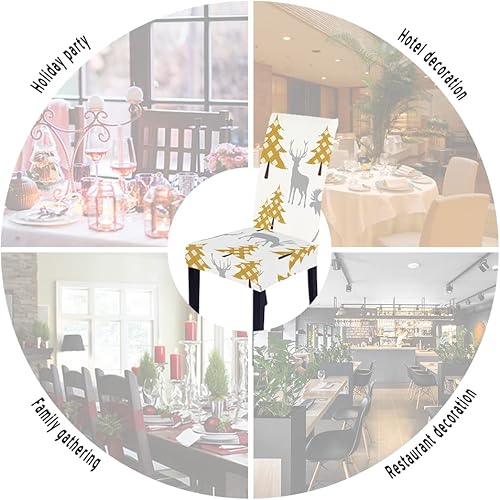 Miniatura 4 de Fundas para sillas de comedor navideñas, 6 piezas, elásticas estampadas, fundas de asiento para decoración de vacaciones, fiestas, cocina, comedor