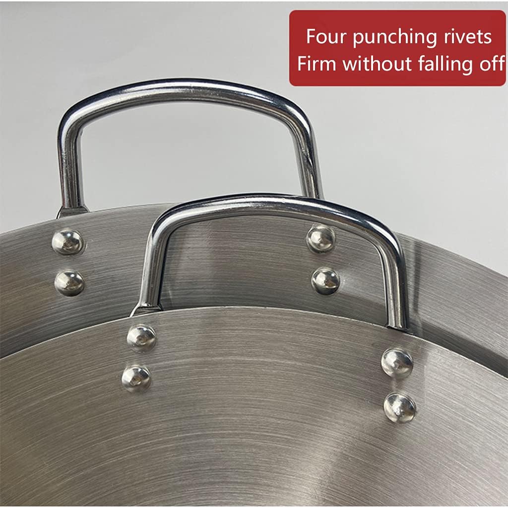 Thickened Round Bottom Double Ear Wok Made of Stainless Steel 30cm-47cm Modern Simplicity Non-Magnetic Uncoated Wok Heat Evenly Suitable for Home/Hotel/Restaurant/Commercial