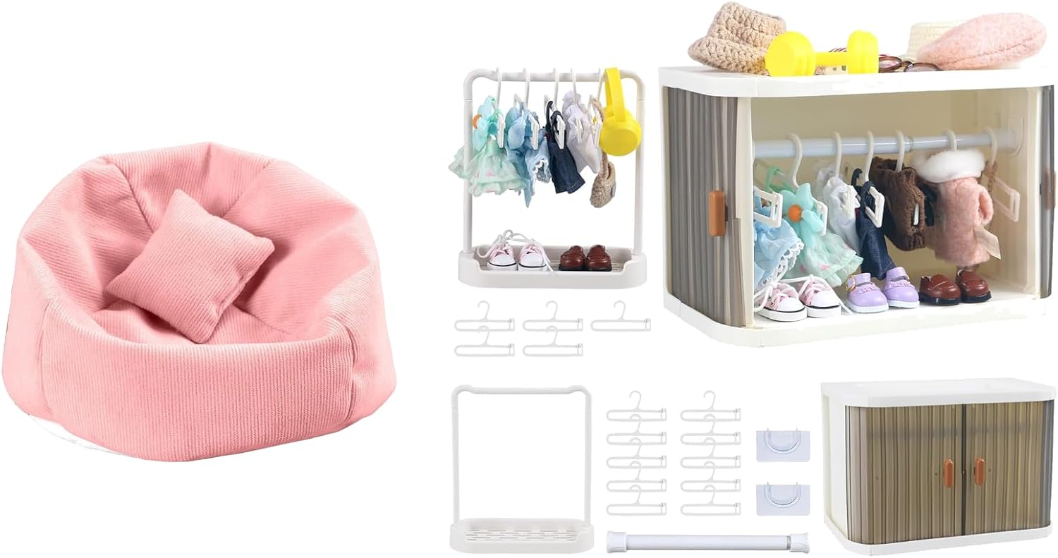 Set/2pcs Bean Bag Chair Pink and Doll Clothes Closet