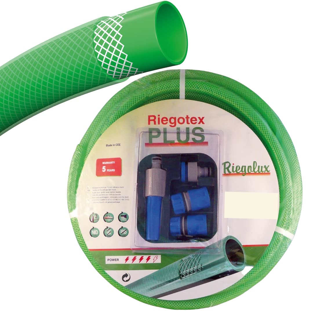 Manguera RIEGOTEX 19 x 25 m | Incluye accesorios: Lanza regulable, adaptador grifo 3/4"- 1/2" y dos manguitos rápidos