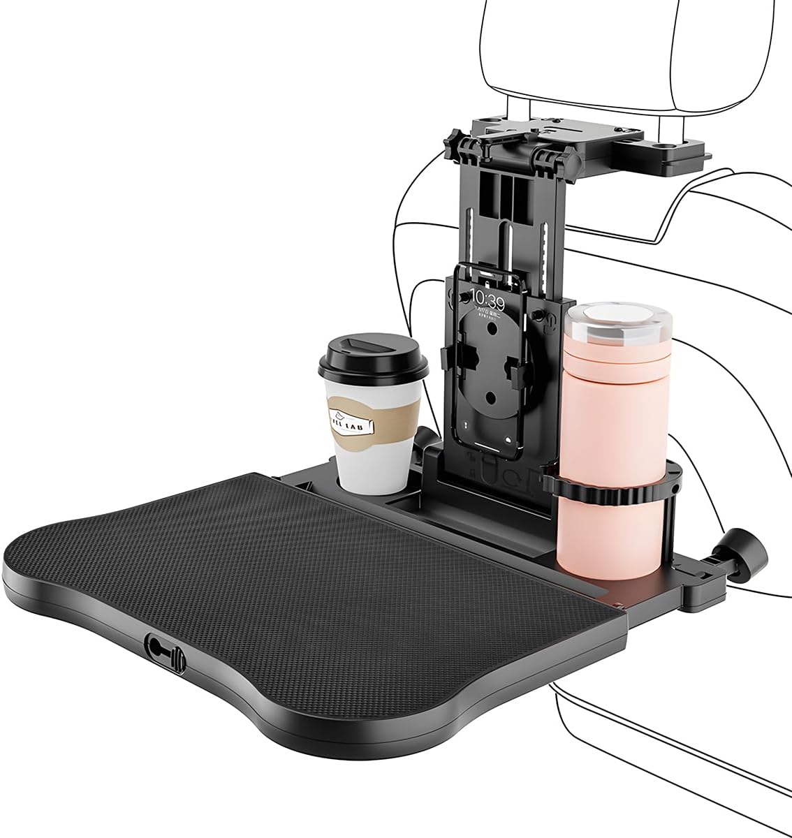 Car Seat Tray Table, Foldable Travel Tray Auto Backseat Laptop Desk with Non-Slip Pad, Multifunctional Adjustable Headrest Trays for Rear Passenger Road Trip Eating & Work