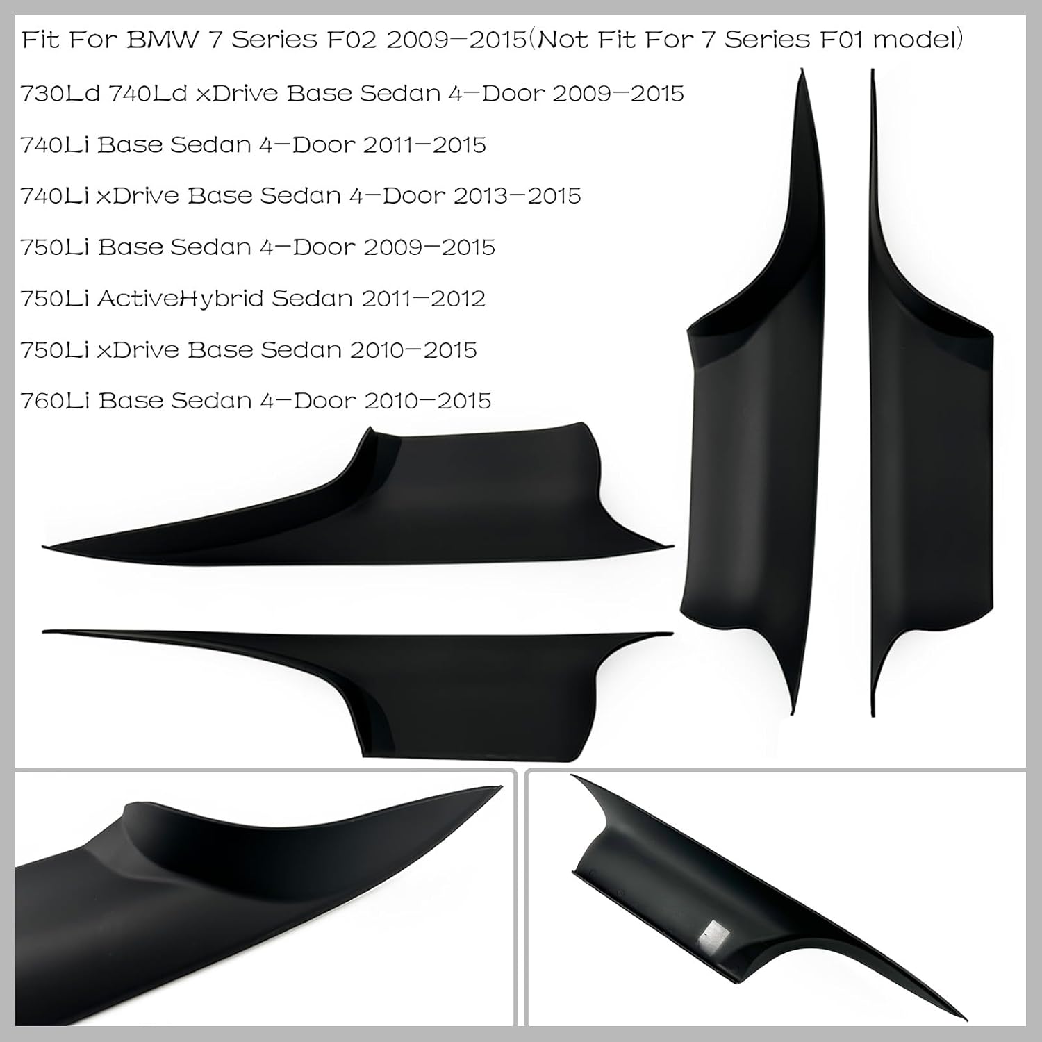 4PCS Car Door Handle Cover Fit for BMW 7 Series F02 730Ld 740Li 750Li 760Li 2009-2015 Interior Door Pull Handles Protective Decorate Covers (Black)