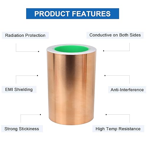 Miniatura 16 de BOMEI PACK Cinta de lámina de cobre, paquete de 3 (1 pulgada 1/2 pulgada 1/4 pulgadas x 66 pies) con adhesivo conductor para reparaciones