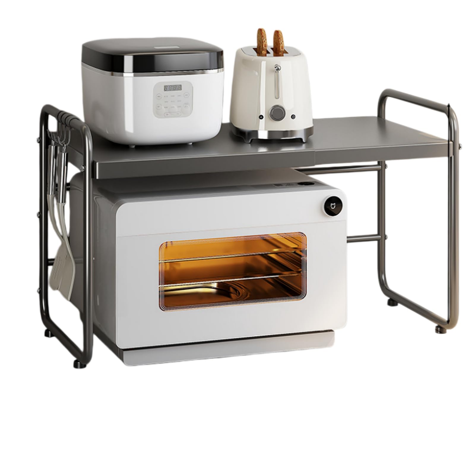 Étagère extensible micro-ondes en acier au carbone au design robuste noir