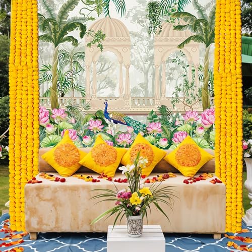 Image of Party Propz Pichwai Backdrop Cloth For Decoration Pooja -1Pc 8ft*5ft Ganpati Decoration Setup For Home, Varamahalakshmi Decorative Items, Krishna Janmashtami Set, Haldi Decor, Annaprasana Decor(Cloth)
