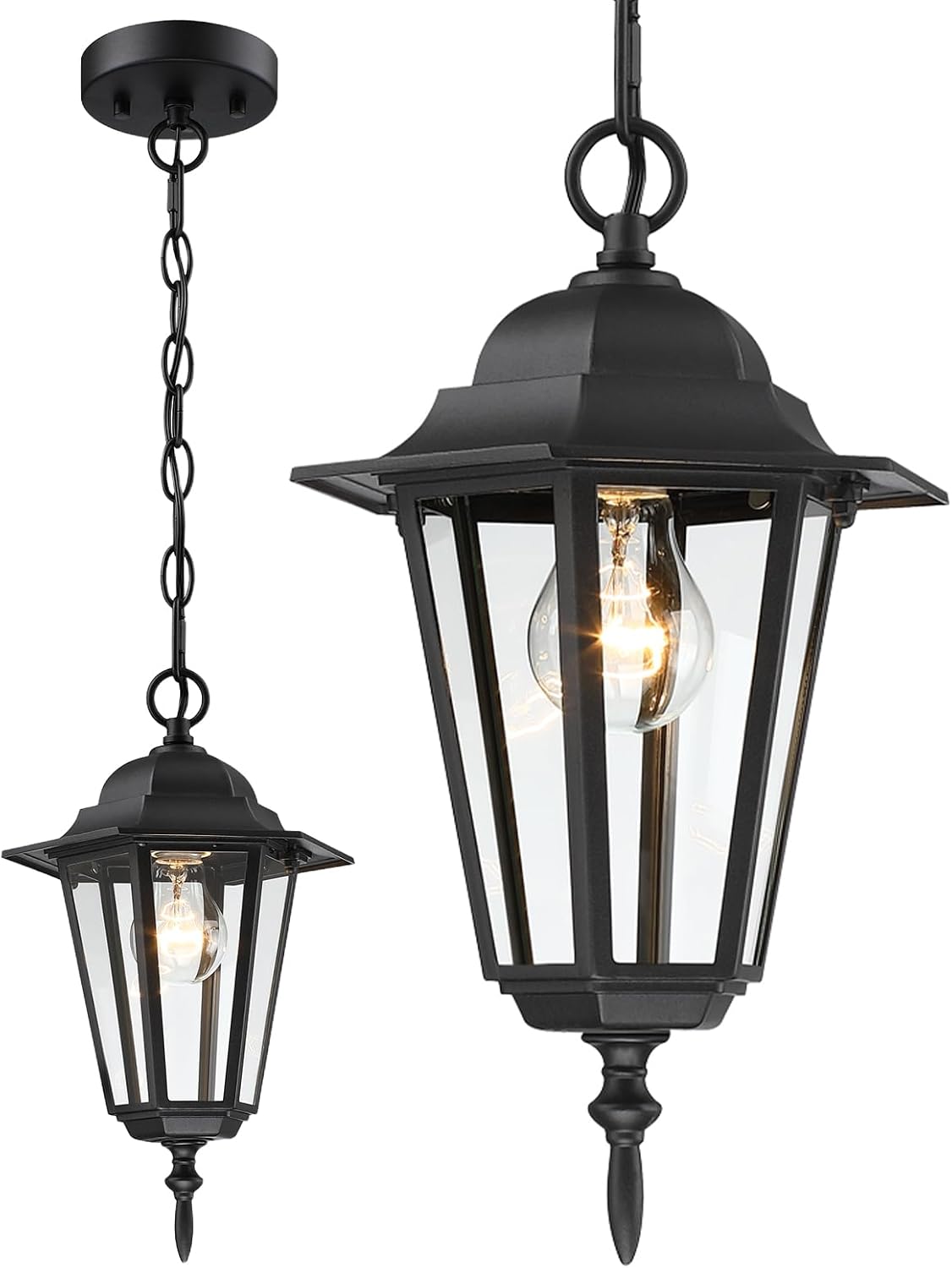 13.4 Inch Outdoor Hanging Pendant Light, Black Waterproof Exterior Hanging Light Fixture, Outside Porch Lantern Pendant Lighting with Adjustable Chain for Patio, Front Door, Gazebo, E26, 1 Pack