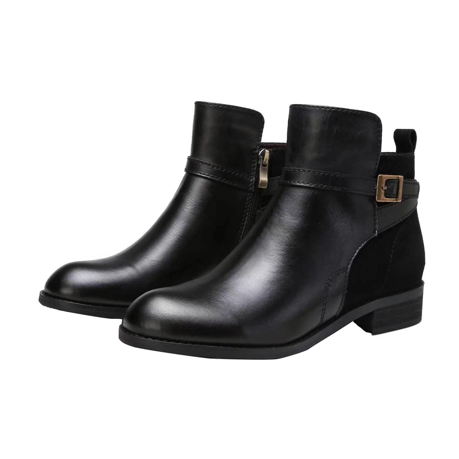 Cpxutfp Ankle Boots For Women Solid Color Zipper Winter Flat