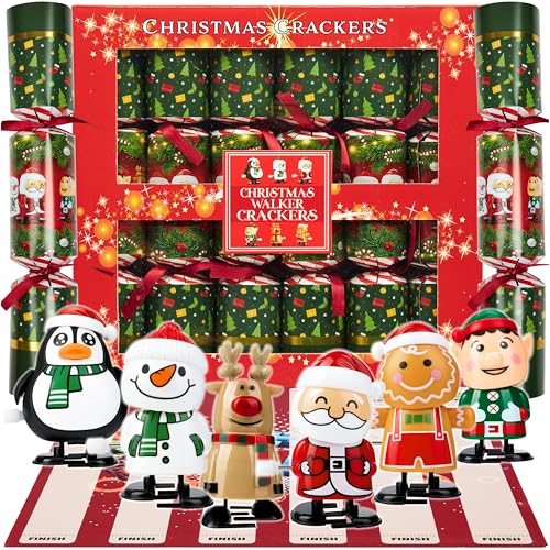 KreativeKraft Luxury Pop Christmas Crackers, Pack of 6 Deluxe Xmas Crackers, Family-Friendly Novelty Xmas Gifts, Fun Party Table & Christmas Decorations (Multi Wind Up Toys)