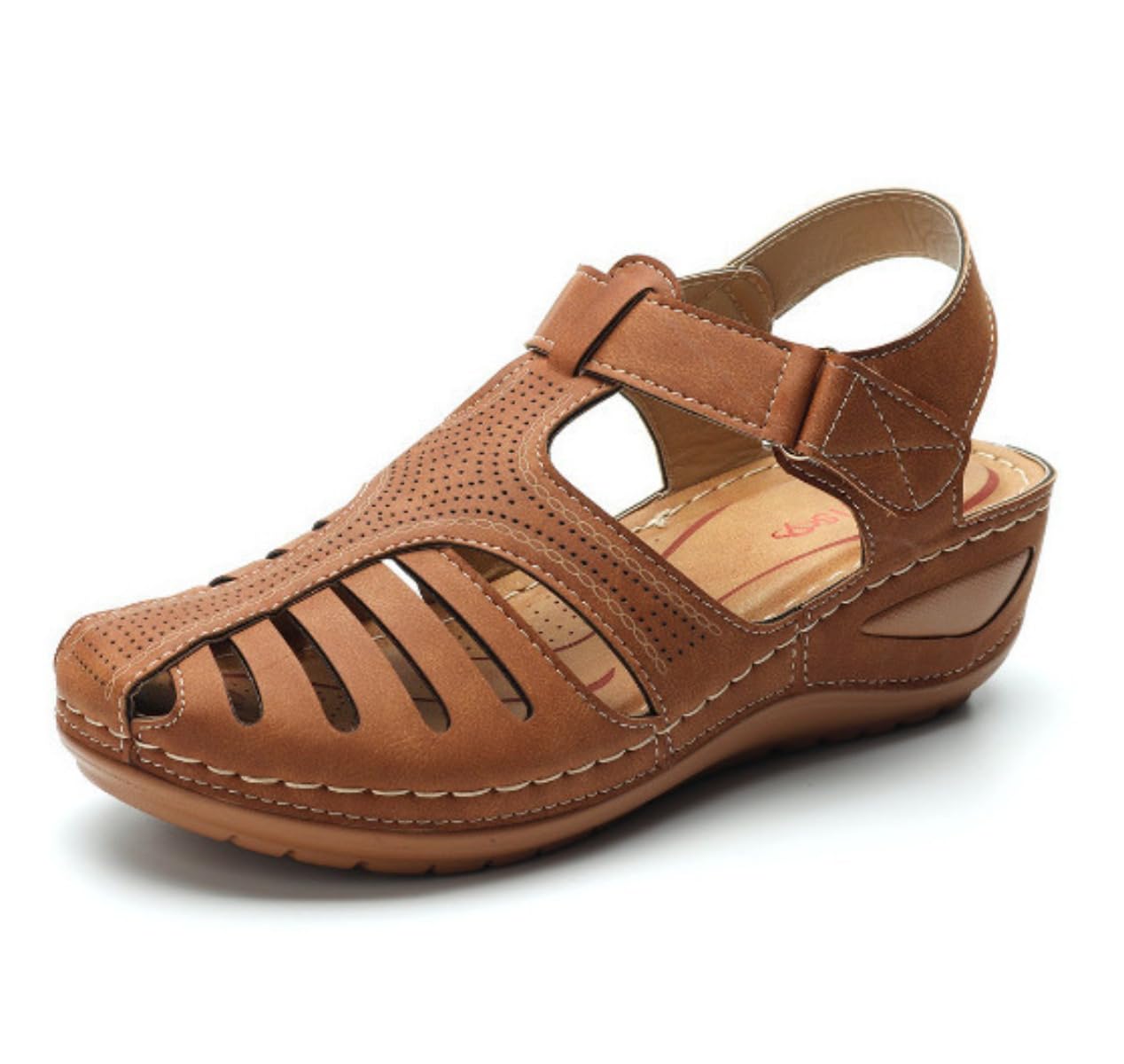Sandalias ortopédicas retro en cuero legítimo de alta calidad con puntera cerrada para mujer 8
