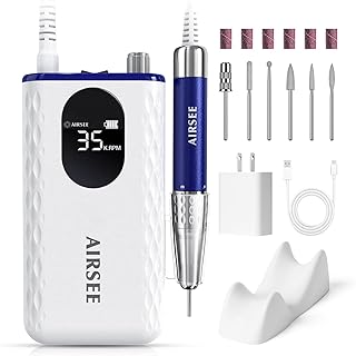 AIRSEE Updated Professional Nail Drill,Rechargeable Cordless Efile Machine for Acrylic Extension Gel Dip Powder Powerful Portable Efile 56 Sanding Bands 7 Bits,Low Noise Low Heat,G7 Blue