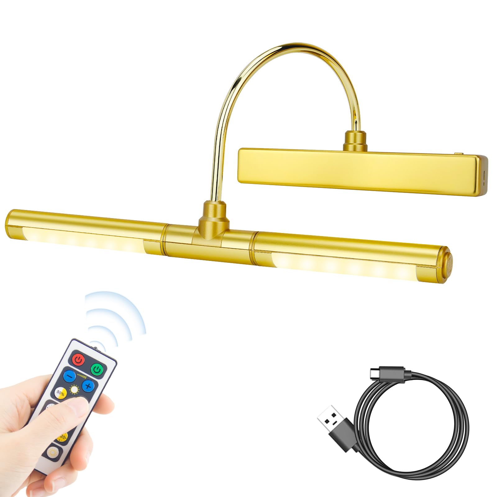 LUXSWAY Picture Lights for Paintings,Art Light,Dimmable Preset Timer Off Display Light for Portrait,Dart Board,Gallery,Showroom-Gold Color