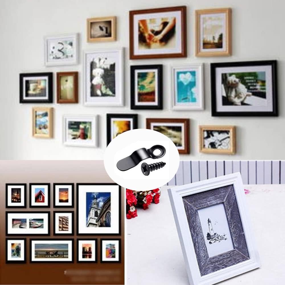 200 Pcs Picture Frame Turn Button Metal Bow Shape with Screws for Hanging Pictures, Photos, Drawings and Posters (Black)