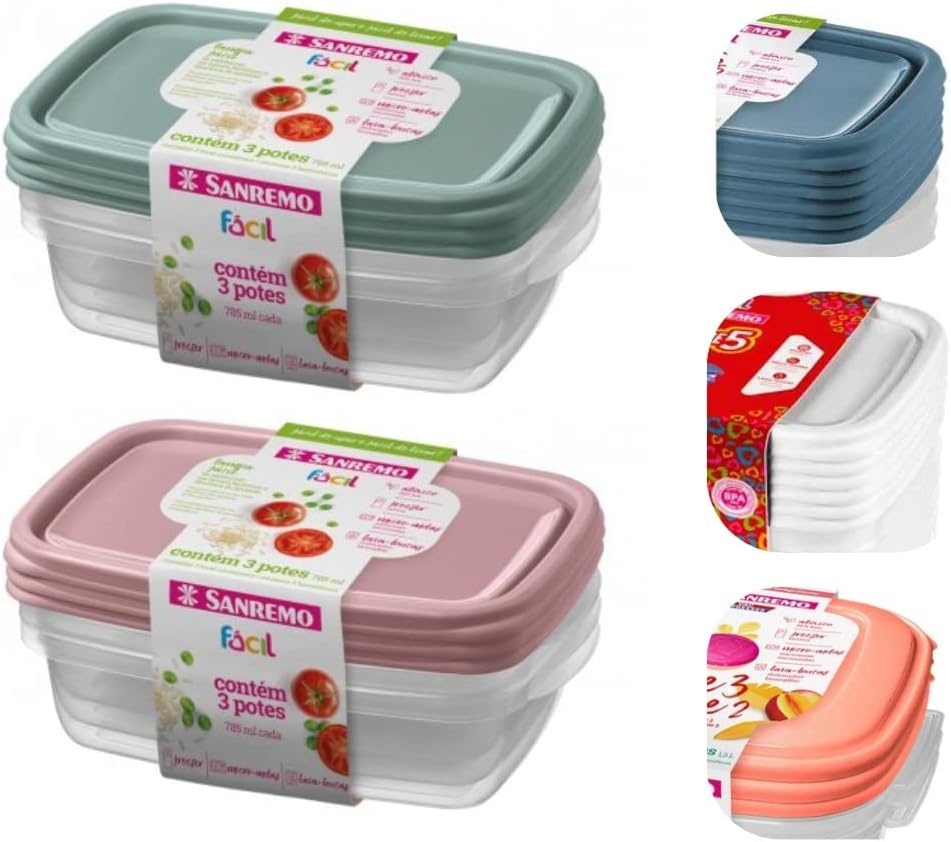 Conjunto com 6 Potes Plásticos Herméticos, Tampa Fácil, 785ml – Sanremo Cor:Sortido