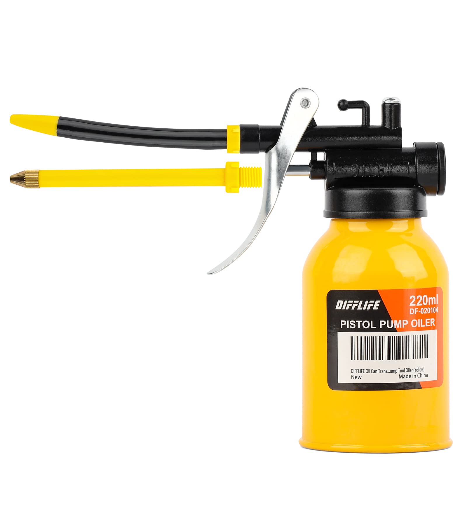 Oil Can Transparent High Pressure Oiler Lubrication 220ml Oil Can Bottle Oiling Gun with Rigid & Flex Spout Thumb Pump Tool Oiler (Yellow)-7.4 OZ.