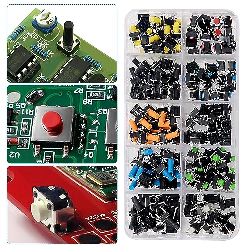 Miniatura 4 de Voogenzek 200 Piezas 10 Valores Interruptor De Boton Momentaneo Tactil, 6 6mm Pulsador Táctil Interruptor Micro Momentáneo Tacto Kit Con Caja De Plástico Multicolor