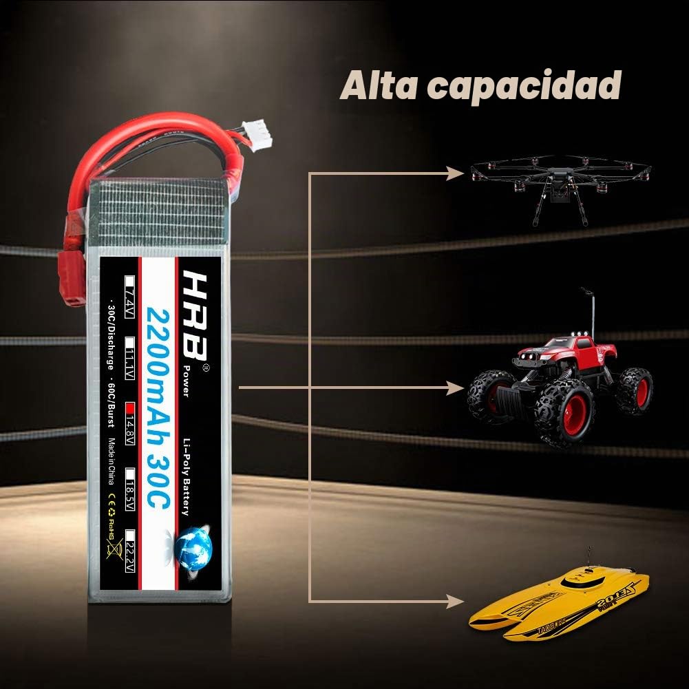 HRB 4S 14.8V LiPo batería 2200mAh 30C RC Lipo batería con Deans T Enchufe para RC avión helicóptero Quadcopter vehículo Barco (2 Paquetes)