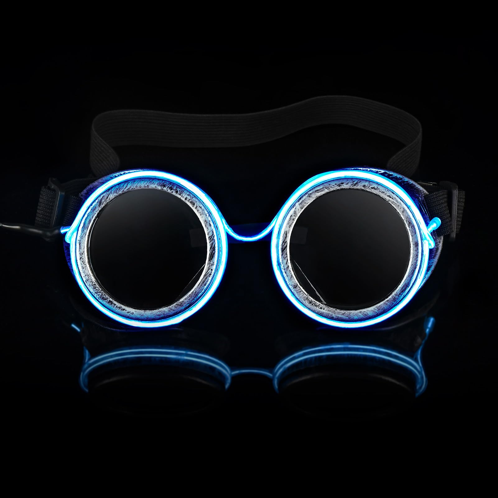 ZONGHUN LED Steampunk Goggles, Steampunk Glasses Glow in the Dark, Vintage Goggles Halloween Costume Accessory (Anti-silver)