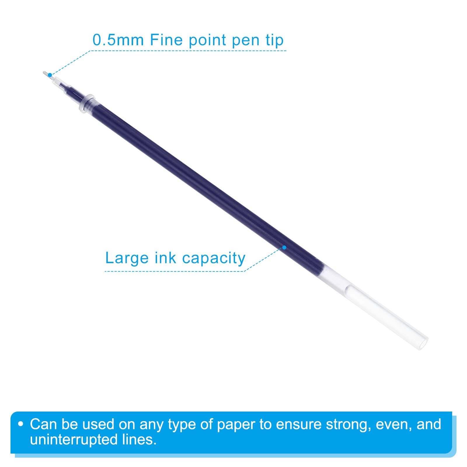 PATIKIL 0.5mm Blue Ink Ballpoint Pen Refills, 50 Pcs, Extra Fine Tip - Image 4