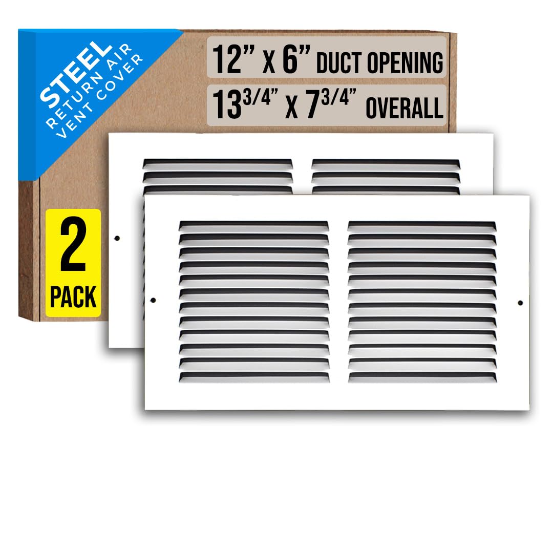 Photo 1 of [2 Pack] Fits 12x6 Duct Opening | Steel Return Air Grille by Handua | Vent Cover Grill for Sidewall and Ceiling | White | HVAC Cold Air Intake Grille | Outer Dimensions: 13.75"W X 7.75"