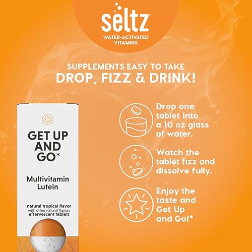 Miniatura 5 de Seltz Get Up and Go - Multivitamínico efervescente con luteína para energía diaria, salud ocular y apoyo antioxidante, sabor tropical, 20 tabletas