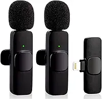 Kit com 2 Microfones de Lapela Sem Fio para iPhone – Compatível com iOS, Conexão iphone até o 14 pro Max, Cancelamento de Ruído, Ideal para Gravações, Vídeos, Reuniões e Lives