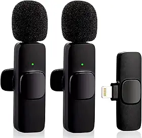 Kit com 2 Microfones de Lapela Sem Fio para iPhone – Compatível com iOS, Conexão iphone até o 14 pro Max, Cancelamento de Ruído, Ideal para Gravações, Vídeos, Reuniões e Lives