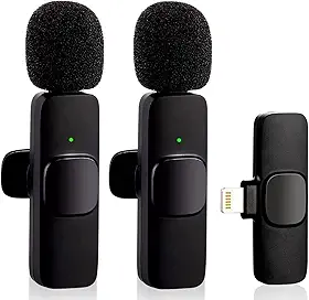 Kit com 2 Microfones de Lapela Sem Fio para iPhone – Compatível com iOS, Conexão iphone até o 14 pro Max, Cancelamento de Ruído, Ideal para Gravações, Vídeos, Reuniões e Lives