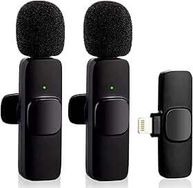 Kit com 2 Microfones de Lapela Sem Fio para iPhone – Compatível com iOS, Conexão iphone até o 14 pro Max, Cancelamento de Ruído, Ideal para Gravações, Vídeos, Reuniões e Lives
