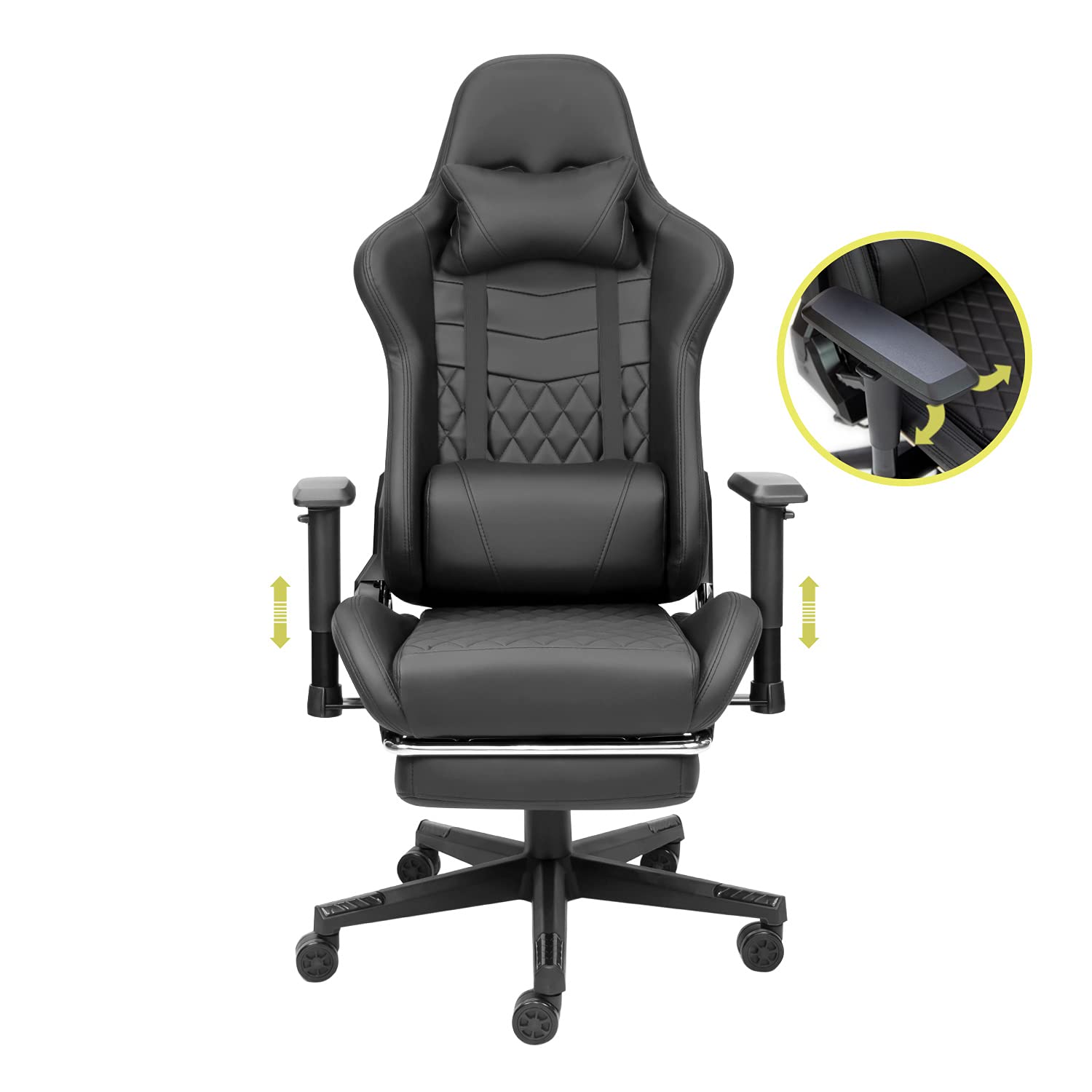 Silla Gaming de Ordenador Dark con Reposapiés y Asiento de Nylon Color Negro