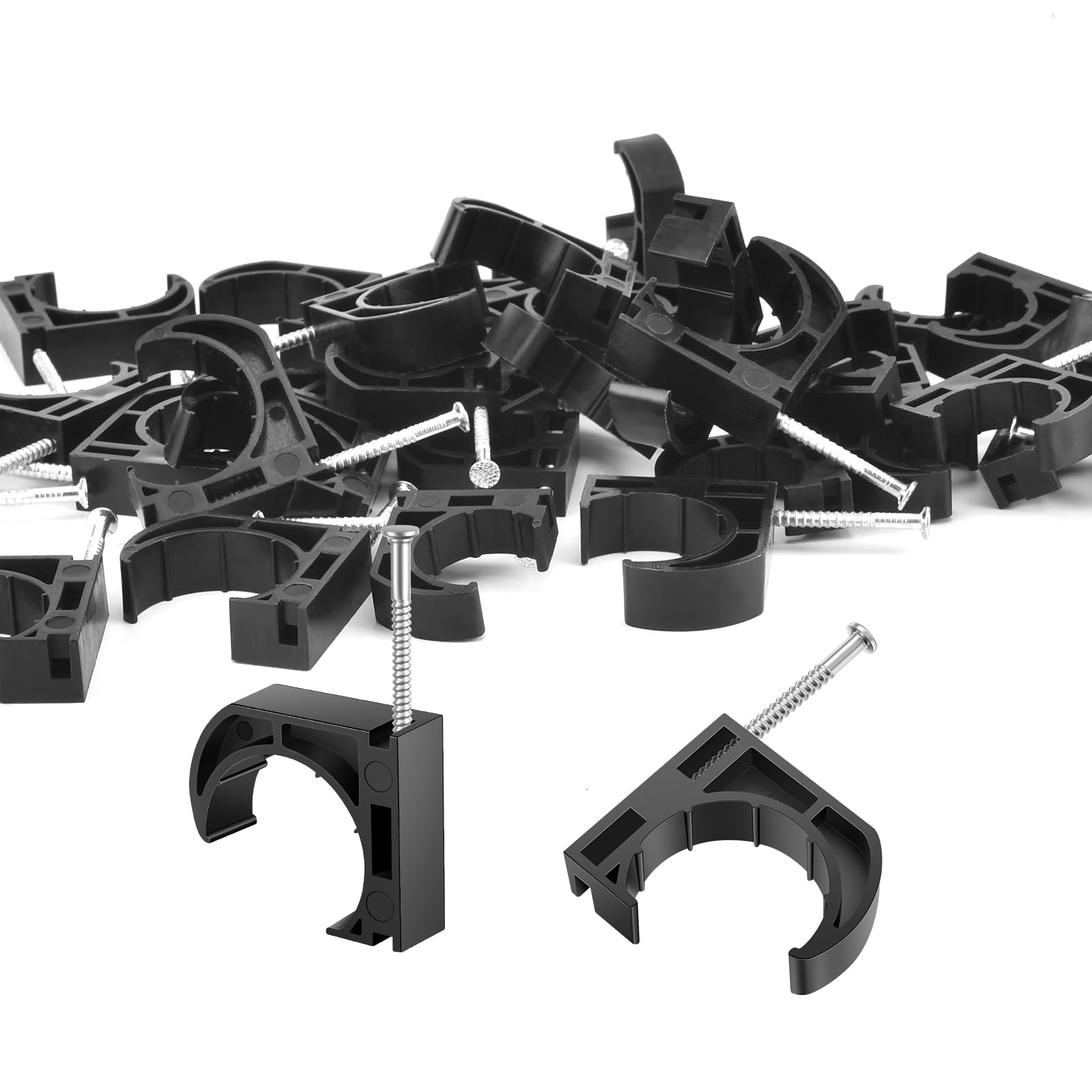 20 PCS 1/2" Half Clamps J-Hook with Nails for PEX, Copper, CPVC Tubing/Pipe Support, Heavy Duty Pipe Support Clamps, Durable Black J-Hooks for Secure