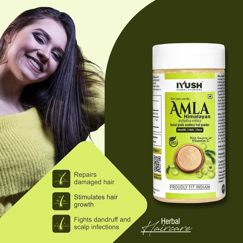 Image of IYUSH Herbal Ayurveda Wild Himalayan Amla Powder - 400gm | Amla Powder for Eating | Amla Powder for Hair Growth Organic | Organic Amla Powder | Hair Volume Powder | Indian Gooseberry Powder |