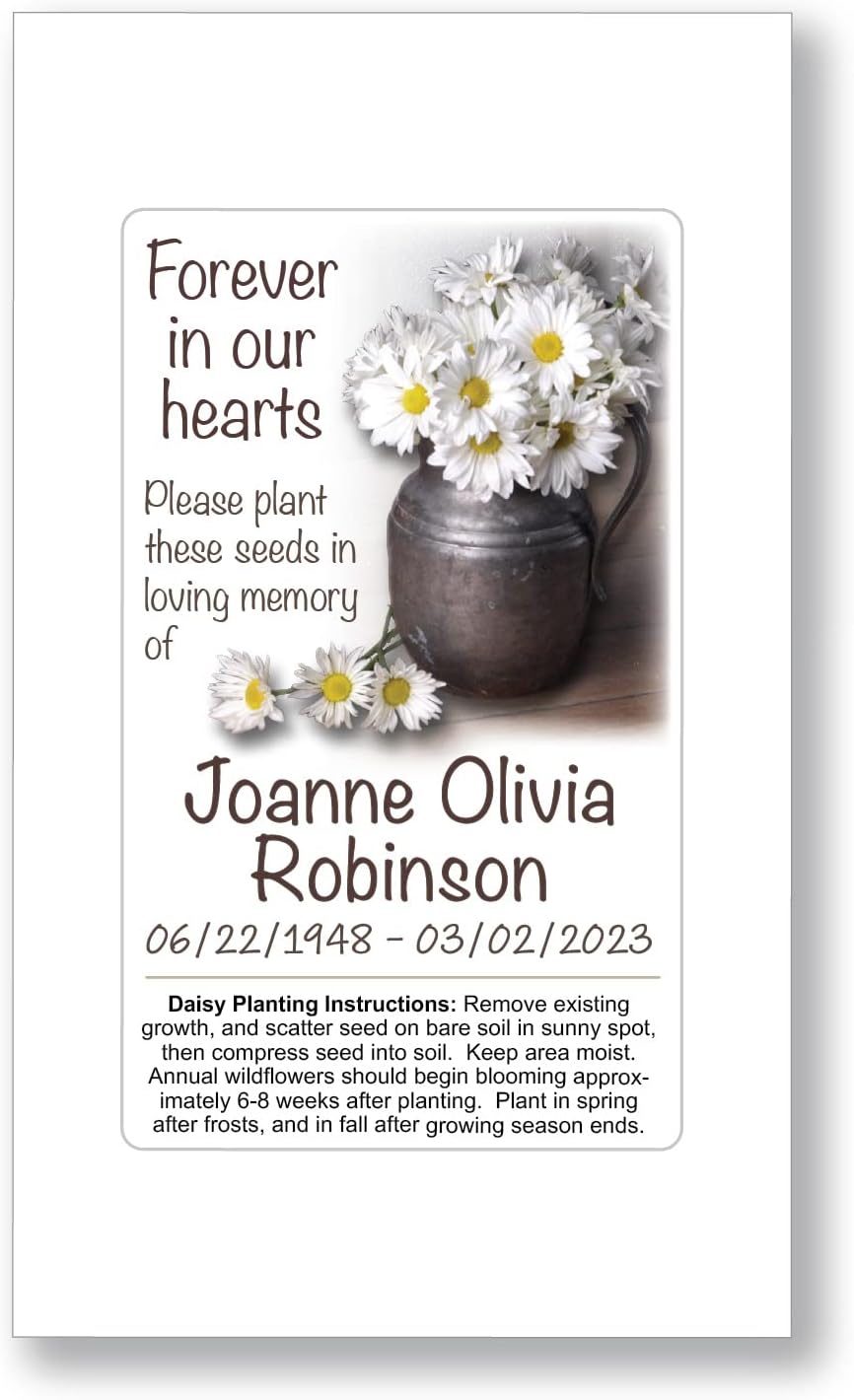 50 Personalized Daisy Country Bouquet Memorial Funeral Seed Packets Favors Remembrance Celebration of Life