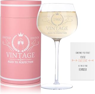 65th Birthday Gifts for Women, Best Gifts for 65 Year Old Woman, Vintage 1960 Engraved 65th Wine Glass, Unique 65 Year Old Birthday Decorations for Women, Turning 65 Presents