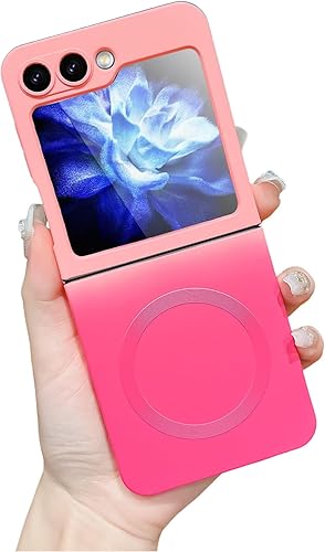 Funda magnética para Samsung Galaxy Z Flip 5 compatible con MagSafe Color neón degradado, protector de lente de cámara integrado, silicona líquida